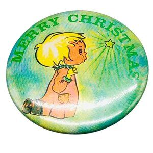 vintage pins collectors pin Merry Christmas Pin Button angel boy looking READ